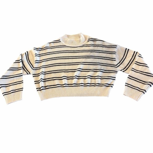 H&M Sweaters - H&M Cream and Black Striped Cropped Sweater